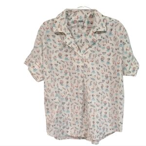 Duluth Trading Co Womens Popover Shirt Blouse sz M Flamingos Popsicles Beach Vac